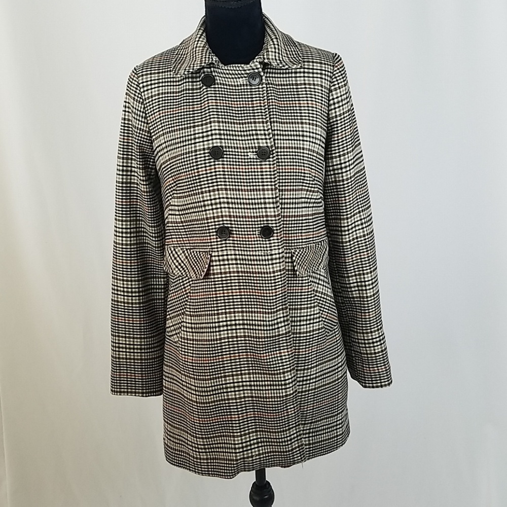 H&M women 8 Houndstooth coat jacket double breasted career academia preppy‎